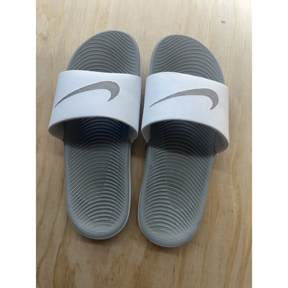 Nike Kawa Shower Slides Mens Size 10 Womens Size 11 White With Gray Swoosh - Picture 1 of 6
